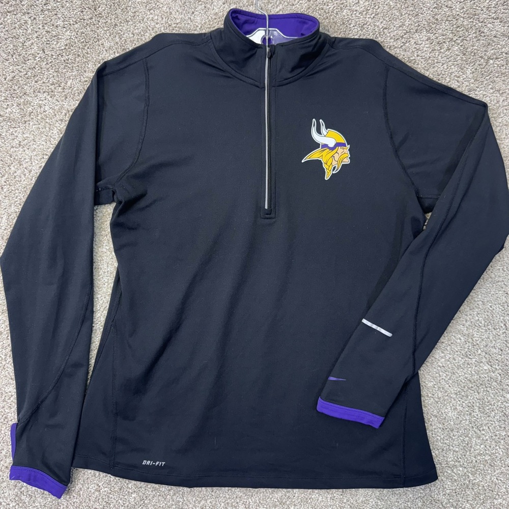 Minnesota Vikings Nike Pullover Mens L Black NFL 1/4 Zip Dri-FIT EUC